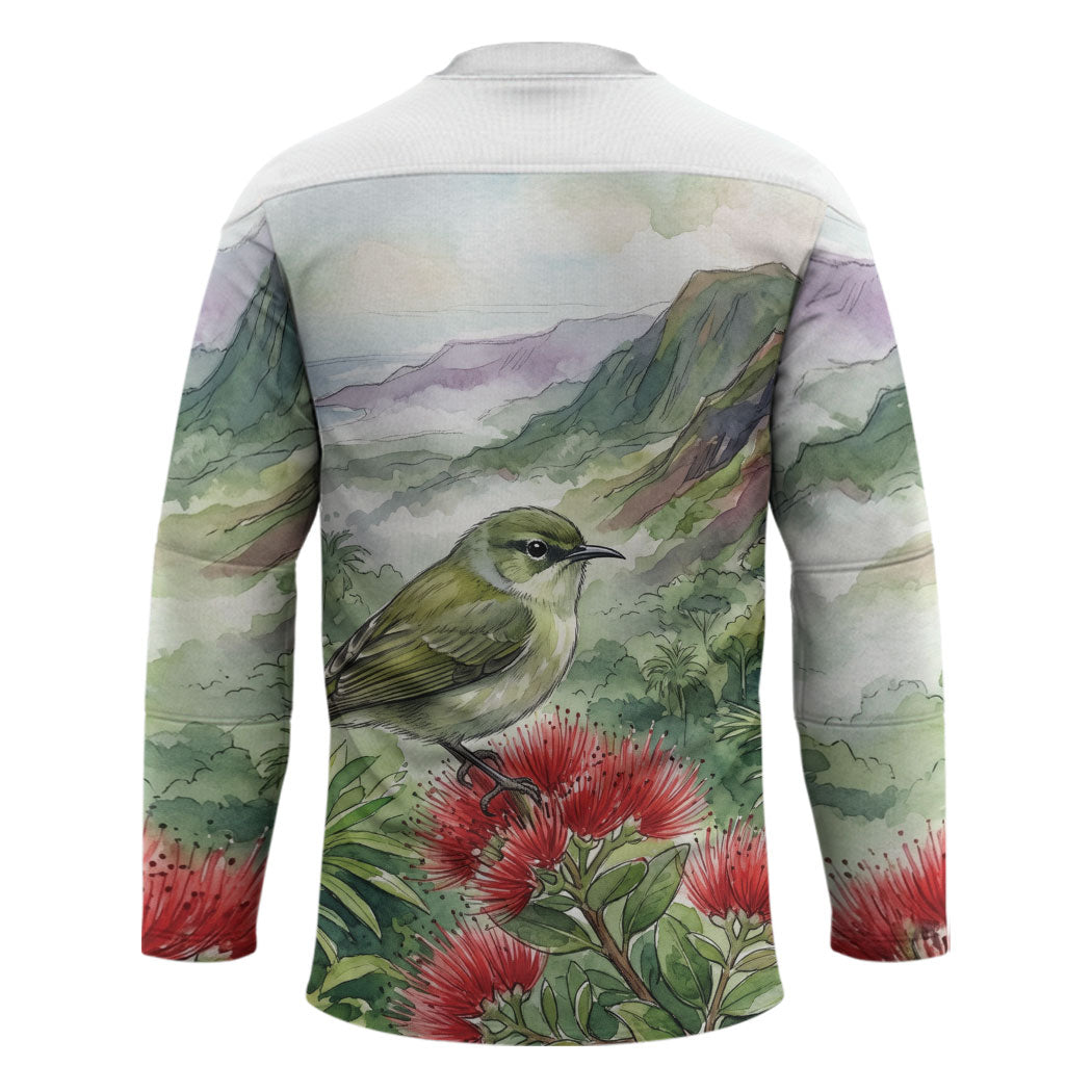 Aloha Hawaii Creeper Ohia Lehua Watercolor Hockey Jersey LT14 - Polynesian Pride