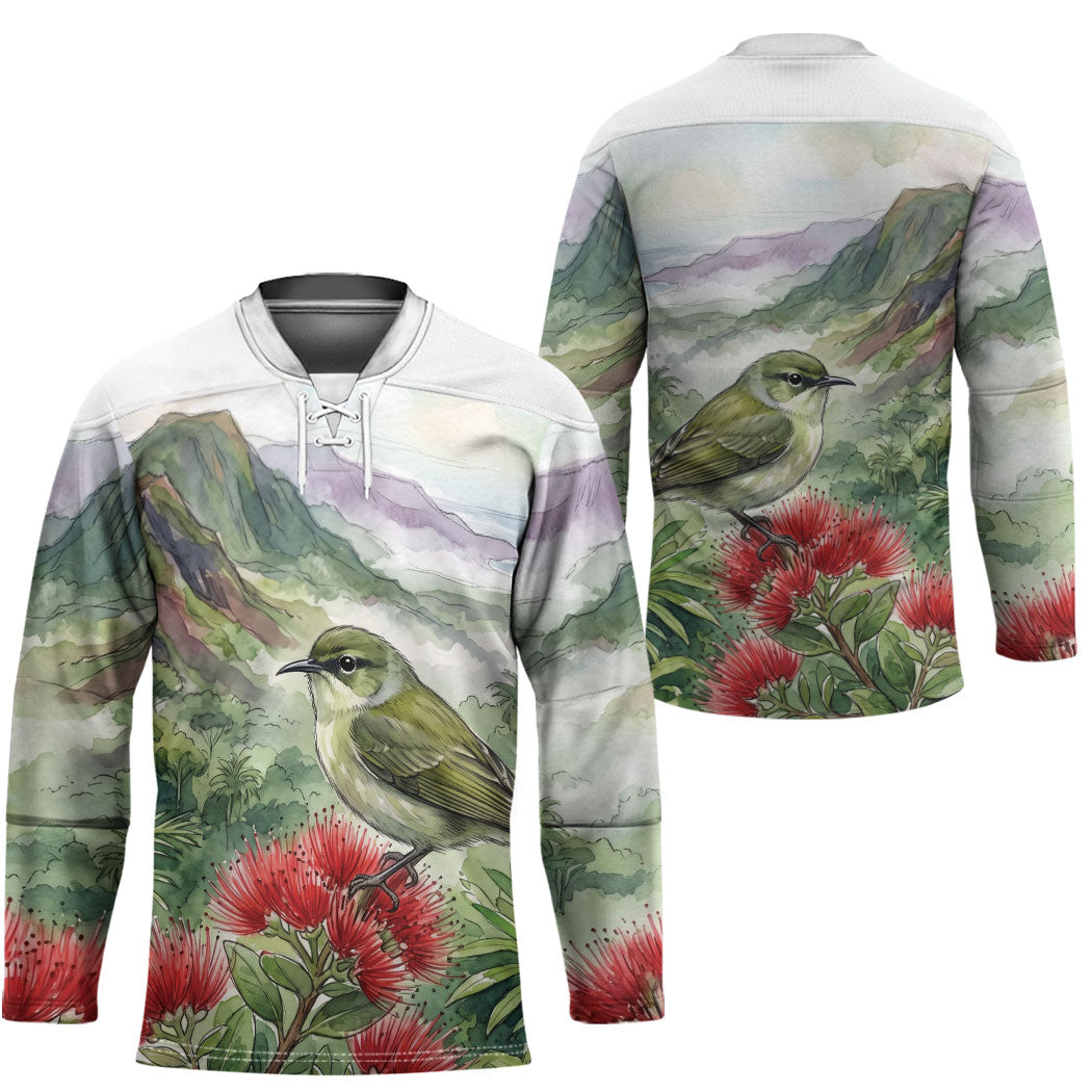 Aloha Hawaii Creeper Ohia Lehua Watercolor Hockey Jersey LT14 - Polynesian Pride