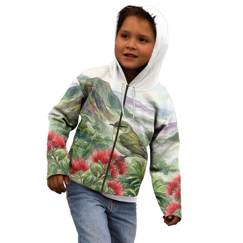 Aloha Hawaii Creeper Ohia Lehua Watercolor Kid Hoodie LT14 - Polynesian Pride