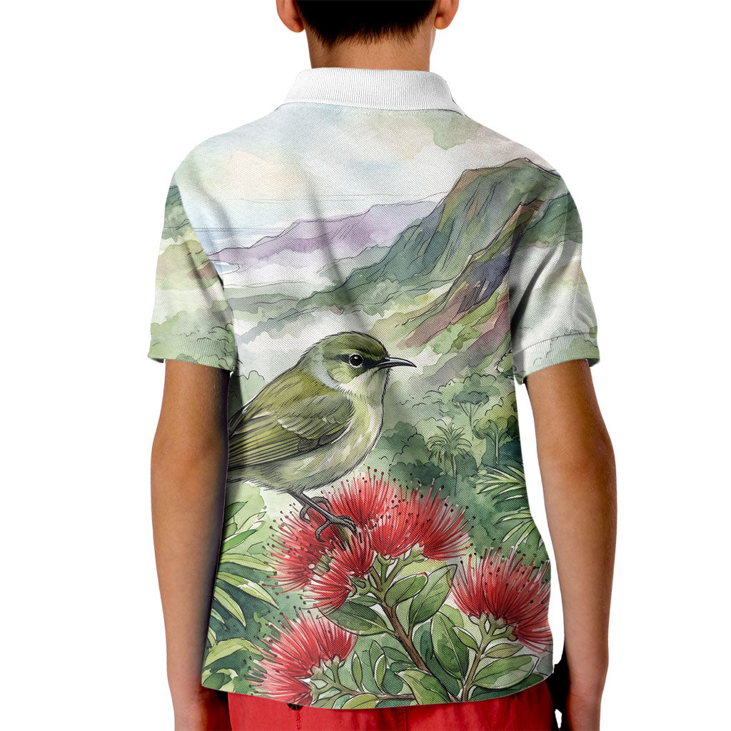 Aloha Hawaii Creeper Ohia Lehua Watercolor Kid Polo Shirt LT14 - Polynesian Pride