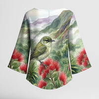 Aloha Hawaii Creeper Ohia Lehua Watercolor Kimono Sleeve Blouse LT14 - Polynesian Pride