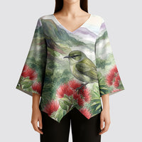 Aloha Hawaii Creeper Ohia Lehua Watercolor Kimono Sleeve Blouse LT14 - Polynesian Pride