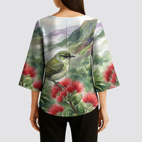 Aloha Hawaii Creeper Ohia Lehua Watercolor Kimono Sleeve Blouse LT14 - Polynesian Pride