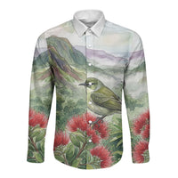 Aloha Hawaii Creeper Ohia Lehua Watercolor Long Sleeve Button Shirt LT14 Unisex Watercolor - Polynesian Pride