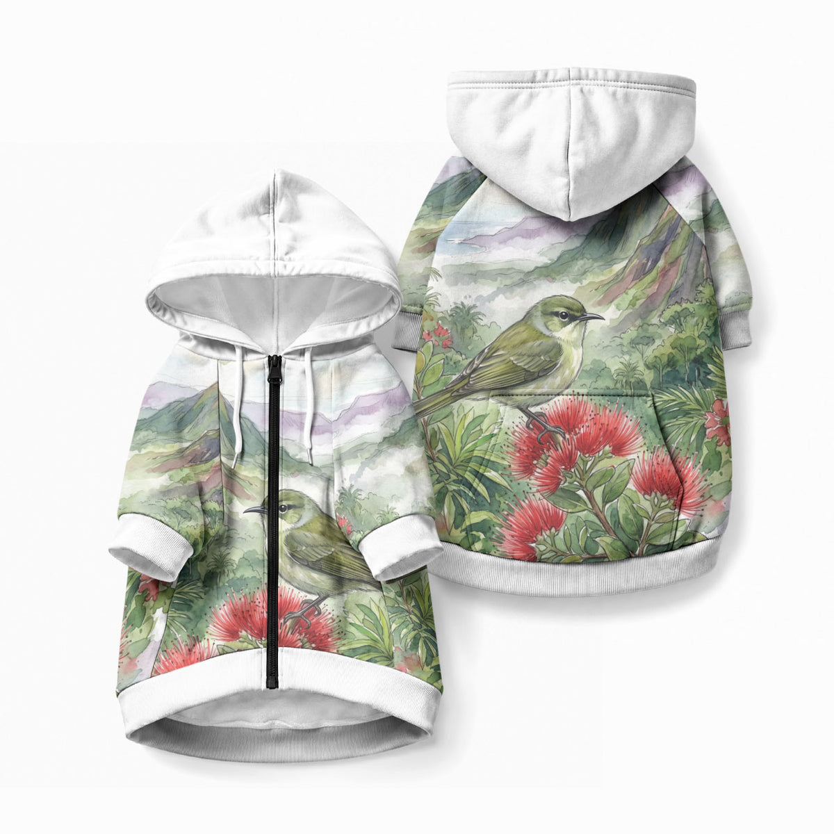 Aloha Hawaii Creeper Ohia Lehua Watercolor Pet Hoodie LT14 Zip-up Watercolor - Polynesian Pride