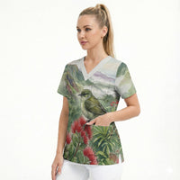 Aloha Hawaii Creeper Ohia Lehua Watercolor Scrub Top LT14 - Polynesian Pride
