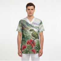 Aloha Hawaii Creeper Ohia Lehua Watercolor Scrub Top LT14 - Polynesian Pride