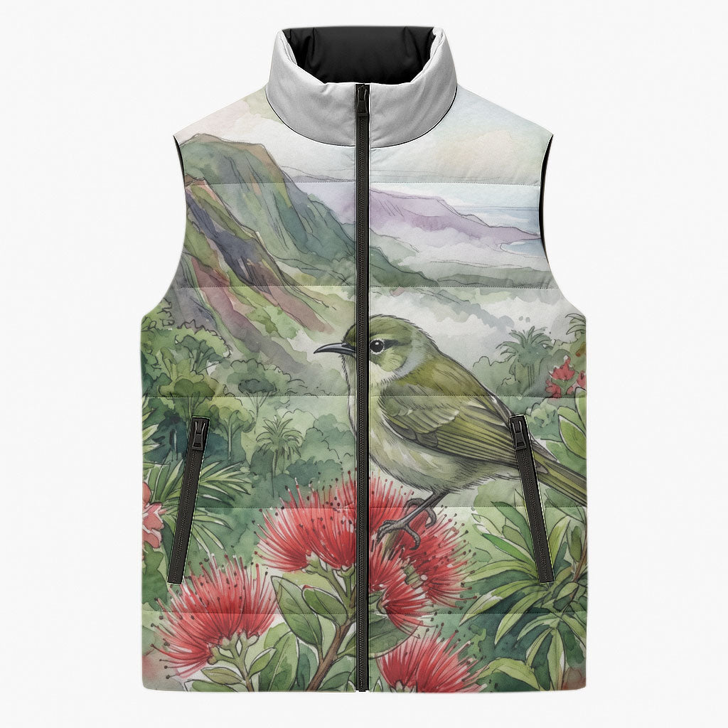 Aloha Hawaii Creeper Ohia Lehua Watercolor Sleeveless Puffer Jacket LT14 Unisex Watercolor - Polynesian Pride