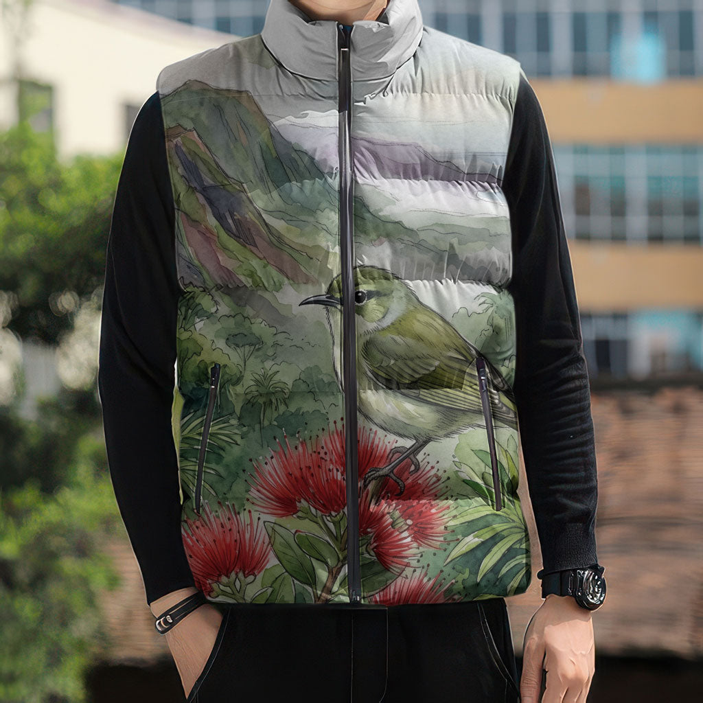 Aloha Hawaii Creeper Ohia Lehua Watercolor Sleeveless Puffer Jacket LT14 - Polynesian Pride