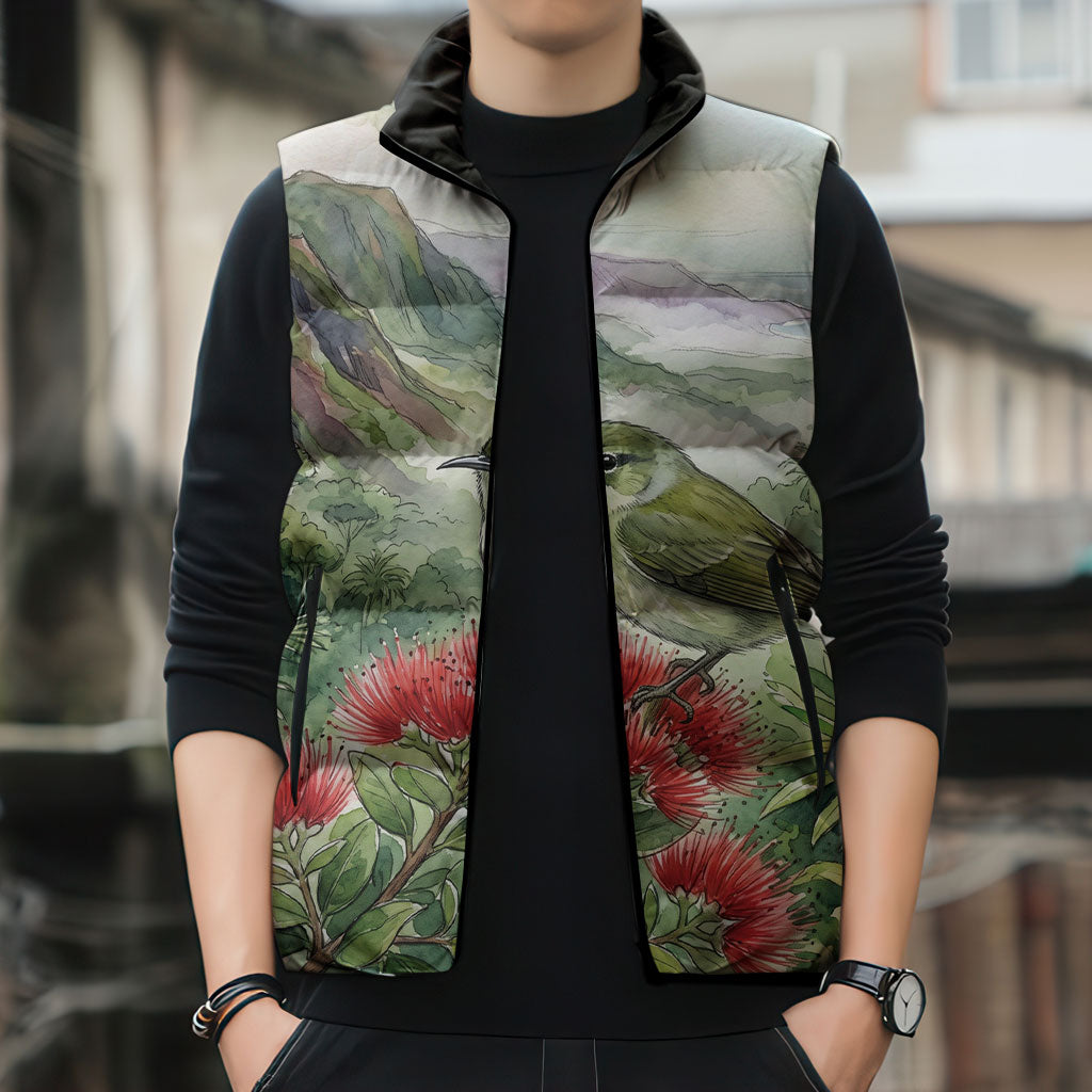 Aloha Hawaii Creeper Ohia Lehua Watercolor Sleeveless Puffer Jacket LT14 - Polynesian Pride