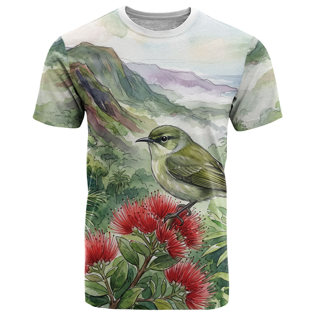 Aloha Hawaii Creeper Ohia Lehua Watercolor T Shirt LT14 Watercolor - Polynesian Pride