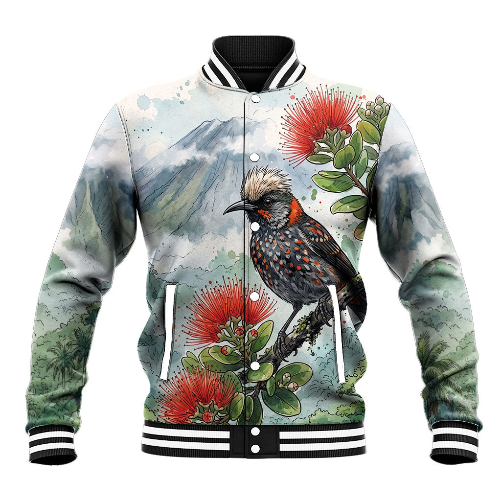 Aloha Hawaii Akohekohe Ohia Lehua Watercolor Baseball Jacket LT14 Unisex Watercolor - Polynesian Pride