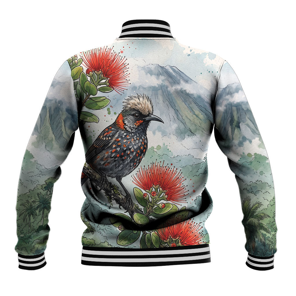 Aloha Hawaii Akohekohe Ohia Lehua Watercolor Baseball Jacket