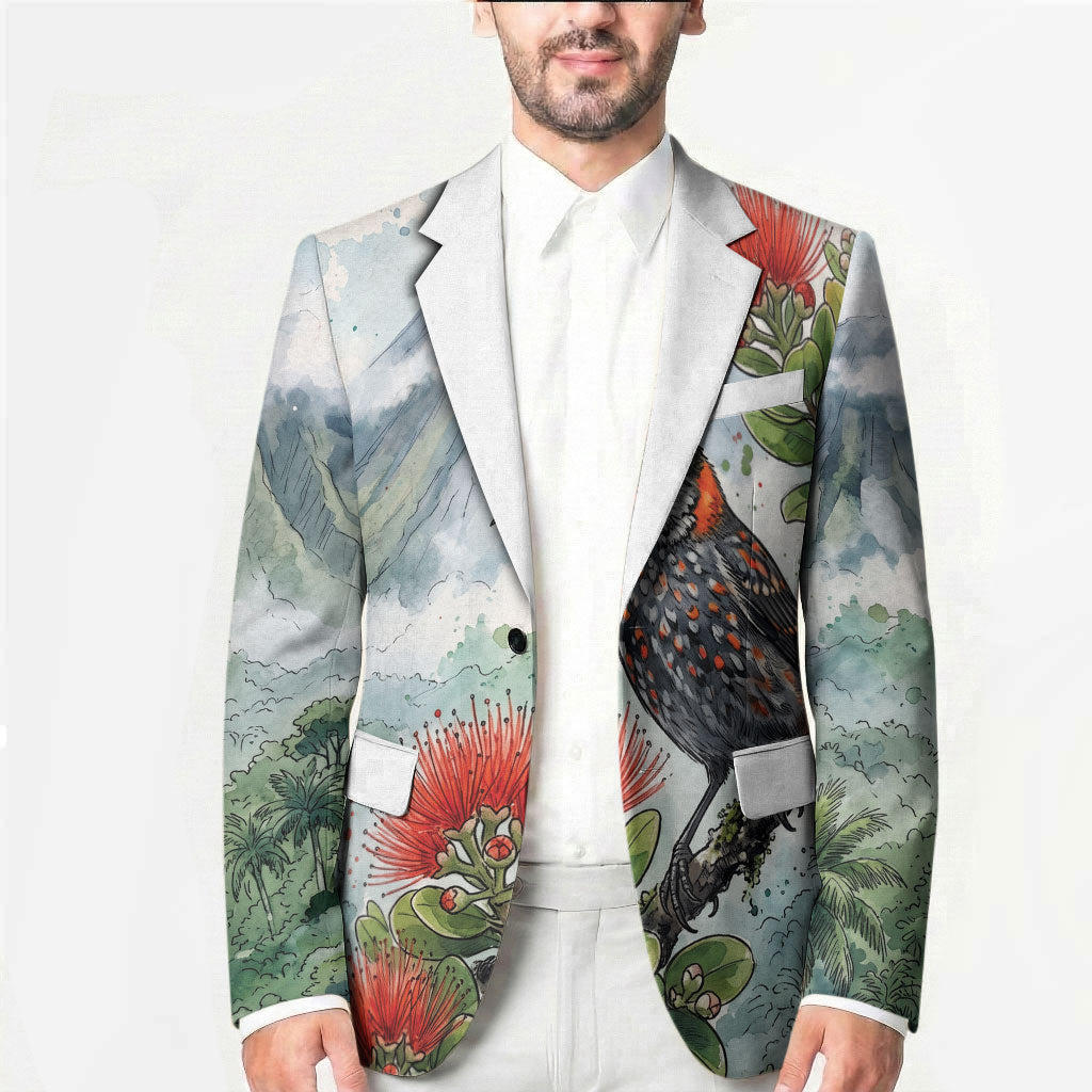 Aloha Hawaii Akohekohe Ohia Lehua Watercolor Blazer LT14 - Polynesian Pride
