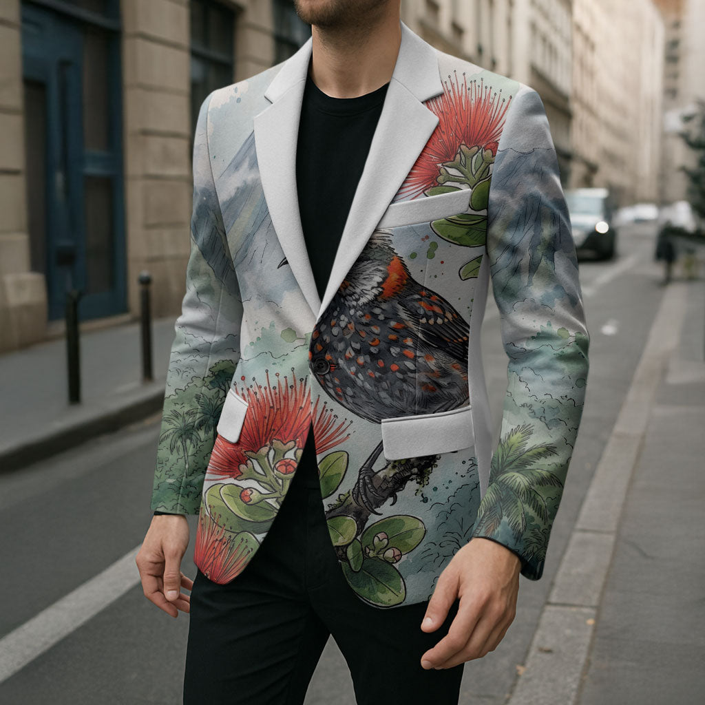 Aloha Hawaii Akohekohe Ohia Lehua Watercolor Blazer LT14 - Polynesian Pride