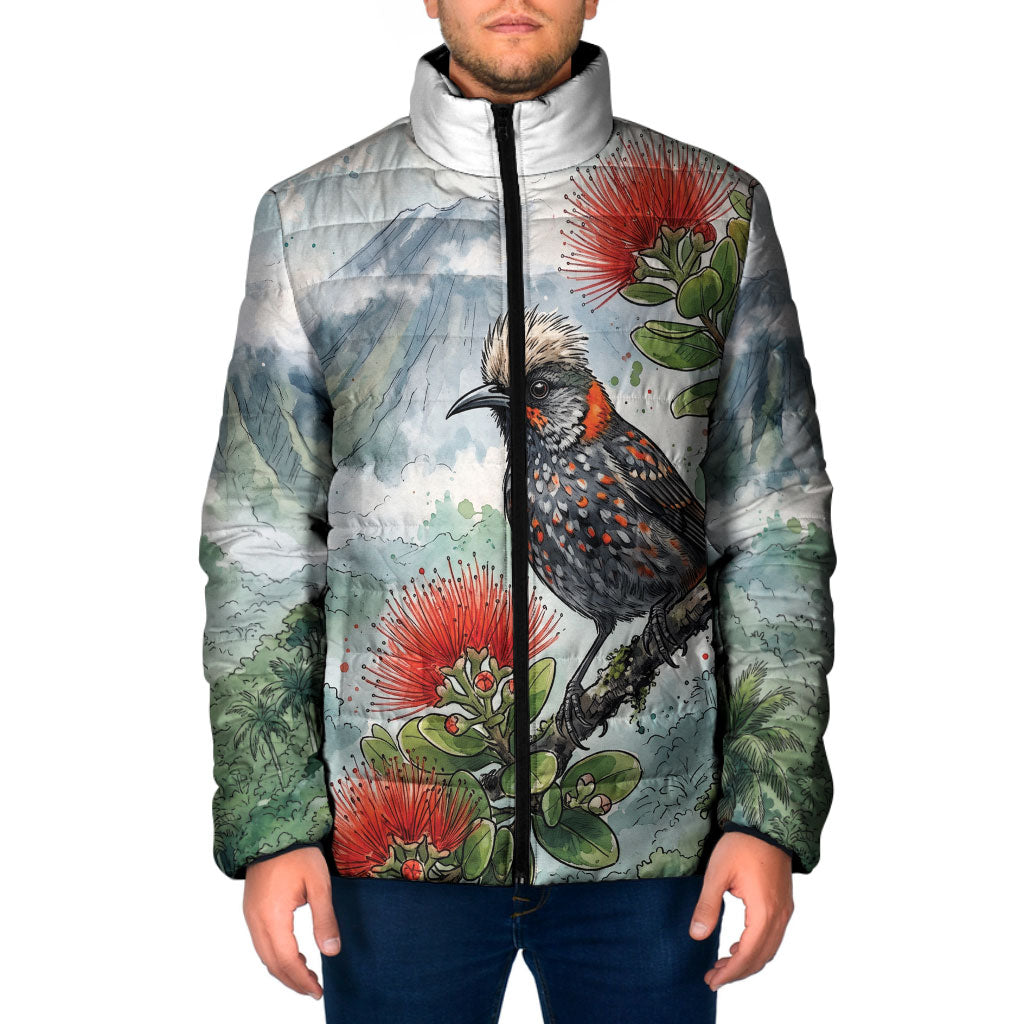 Aloha Hawaii Akohekohe Ohia Lehua Watercolor Padded Jacket LT14 Men Watercolor - Polynesian Pride
