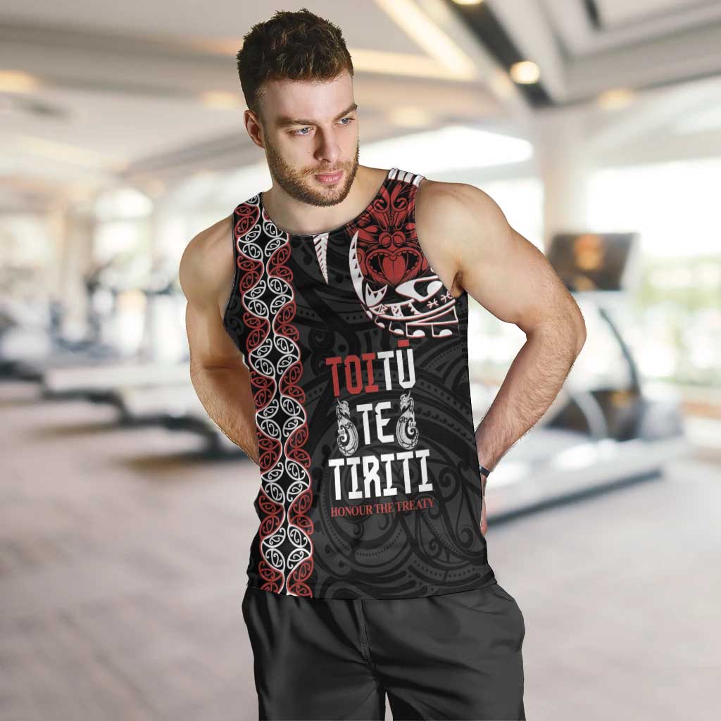 Aotearoa Toitu Te Tiriti Men Tank Top Honour The Treaty Maori Haka LT14 Black - Polynesian Pride