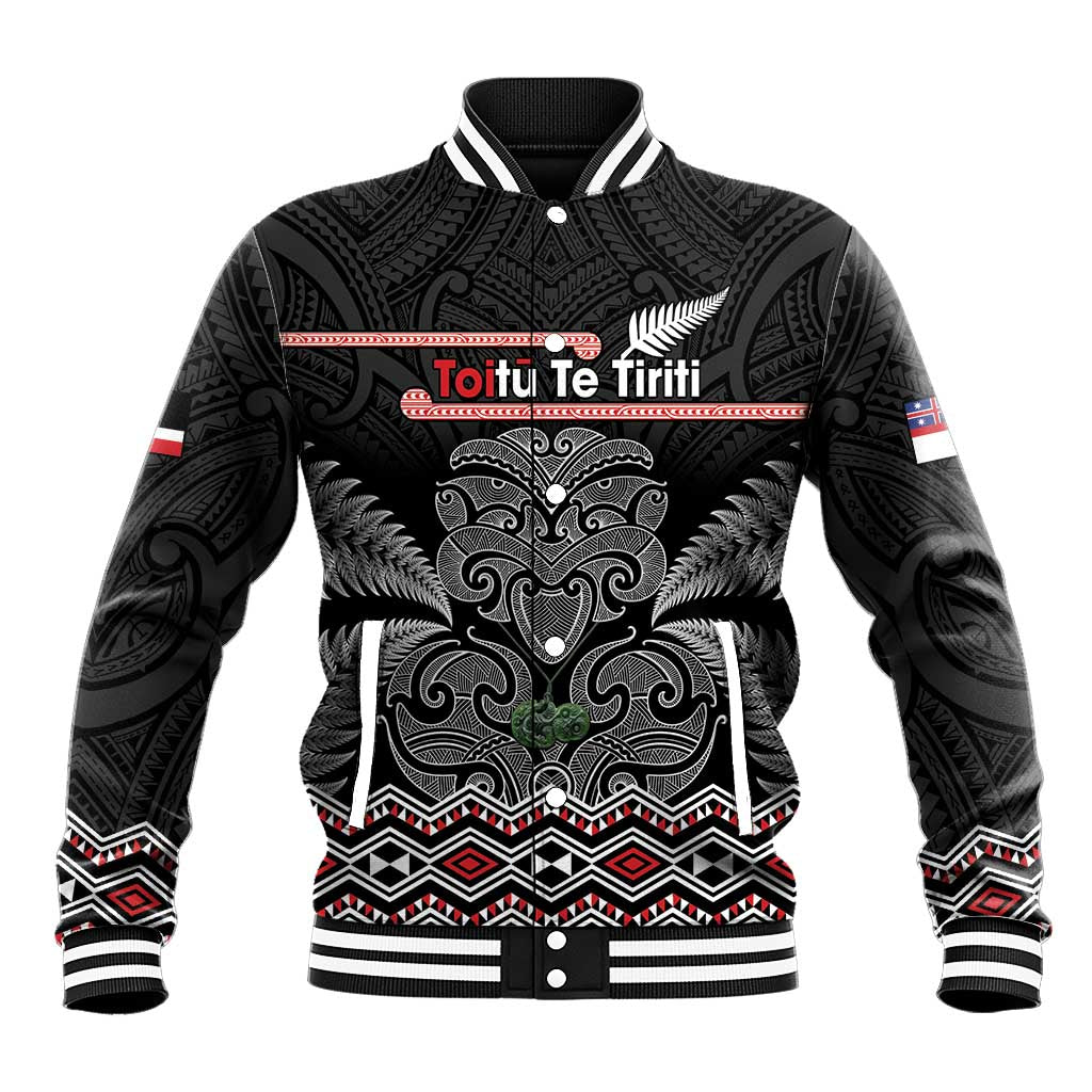 Aotearoa Toitu Te Tiriti Baseball Jacket Stand Together! Stand Stronger! - NZ Tiki LT14 Unisex Black - Polynesian Pride