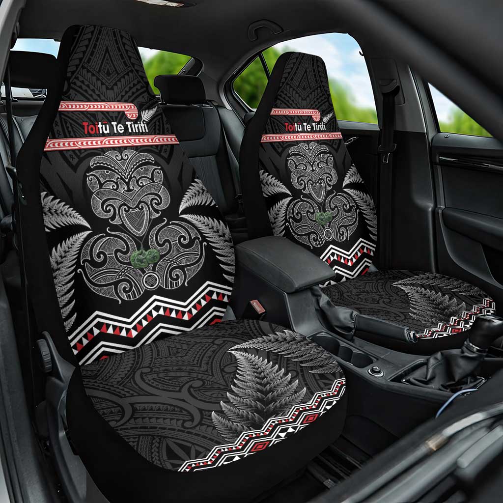 Aotearoa Toitu Te Tiriti Car Seat Cover Stand Together! Stand Stronger! - NZ Tiki LT14 One Size Black - Polynesian Pride