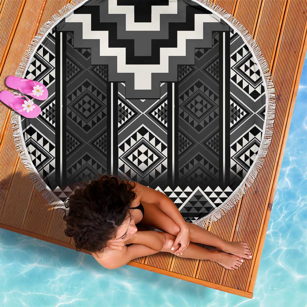 Black Taniko Aotearoa Beach Blanket Niho Taniwha Mix Poutama LT14 - Polynesian Pride
