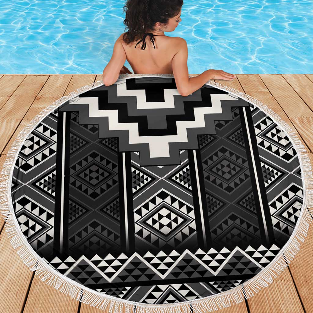 Black Taniko Aotearoa Beach Blanket Niho Taniwha Mix Poutama LT14 - Polynesian Pride