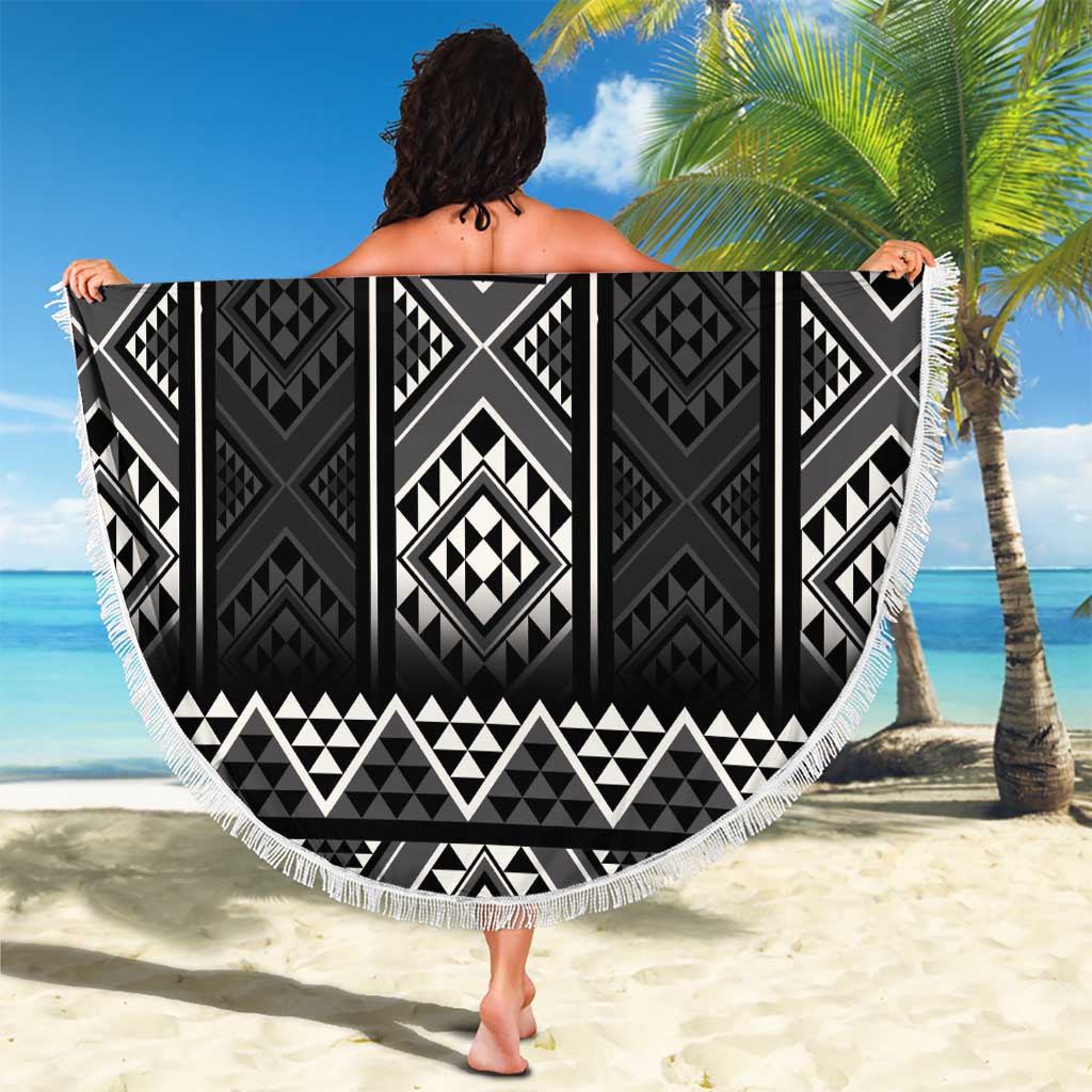 Black Taniko Aotearoa Beach Blanket Niho Taniwha Mix Poutama LT14 - Polynesian Pride