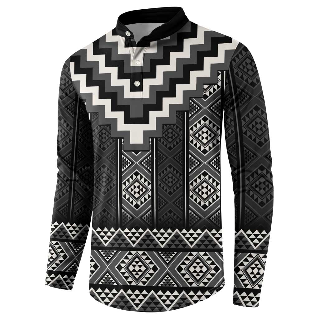 Black Taniko Aotearoa Button Sweatshirt Niho Taniwha Mix Poutama LT14 - Polynesian Pride