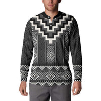 Black Taniko Aotearoa Button Sweatshirt Niho Taniwha Mix Poutama LT14 - Polynesian Pride