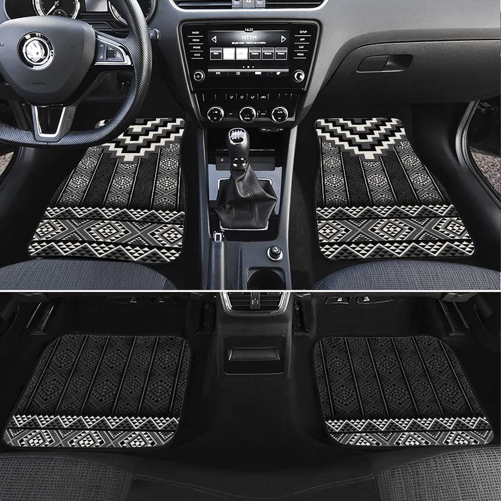 Black Taniko Aotearoa Car Mats Niho Taniwha Mix Poutama LT14 Set 4pcs Black - Polynesian Pride