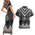 Black Taniko Aotearoa Couples Matching Short Sleeve Bodycon Dress and Hawaiian Shirt Niho Taniwha Mix Poutama