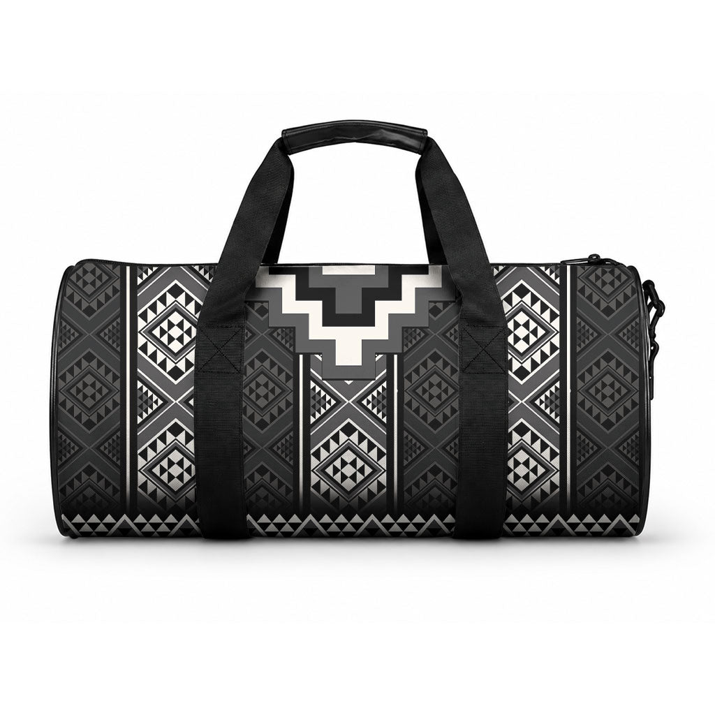 Black Taniko Motifs Aotearoa Duffle Bag Niho Taniwha Mix Poutama LT14 One size Black - Polynesian Pride