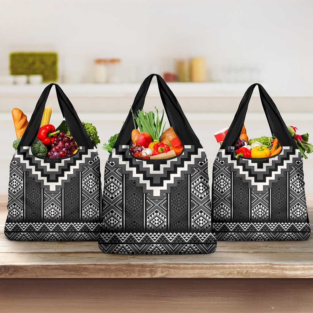 Black Taniko Aotearoa Grocery Bag Niho Taniwha Mix Poutama LT14 3-pack One Size Black - Polynesian Pride