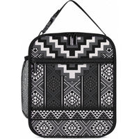 Black Taniko Motifs Aotearoa Lunch Bag Niho Taniwha Mix Poutama LT14 10.2 × 8.3 × 4.3 inch Black - Polynesian Pride