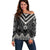 Black Taniko Aotearoa Off Shoulder Sweater Niho Taniwha Mix Poutama