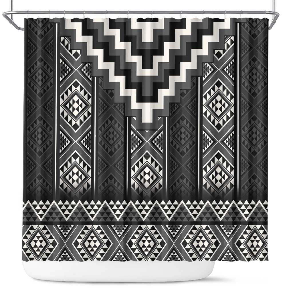 Black Taniko Aotearoa Shower Curtain Niho Taniwha Mix Poutama LT14 Black - Polynesian Pride