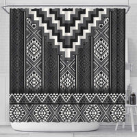 Black Taniko Aotearoa Shower Curtain Niho Taniwha Mix Poutama LT14 - Polynesian Pride
