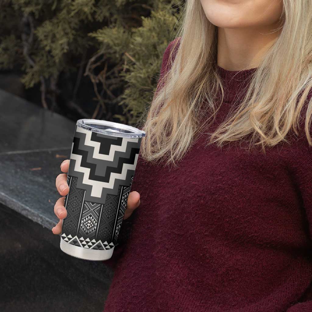Black Taniko Aotearoa Tumbler Cup Niho Taniwha Mix Poutama LT14 - Polynesian Pride