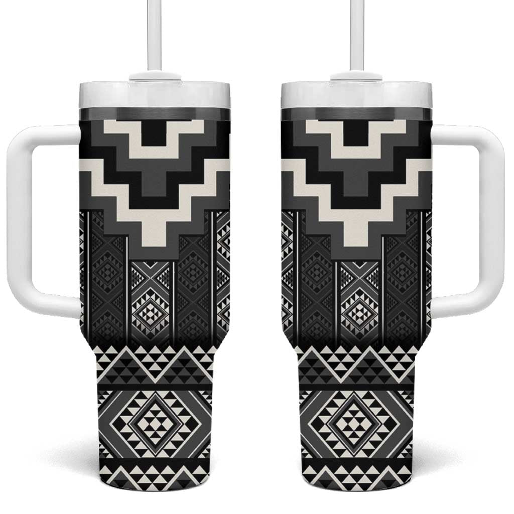 Black Taniko Aotearoa Tumbler With Handle Niho Taniwha Mix Poutama LT14 One Size: 40 oz Black - Polynesian Pride