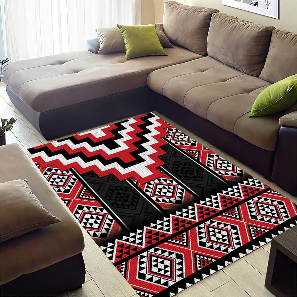 Red Taniko Aotearoa Area Rug Niho Taniwha Mix Poutama LT14 - Polynesian Pride