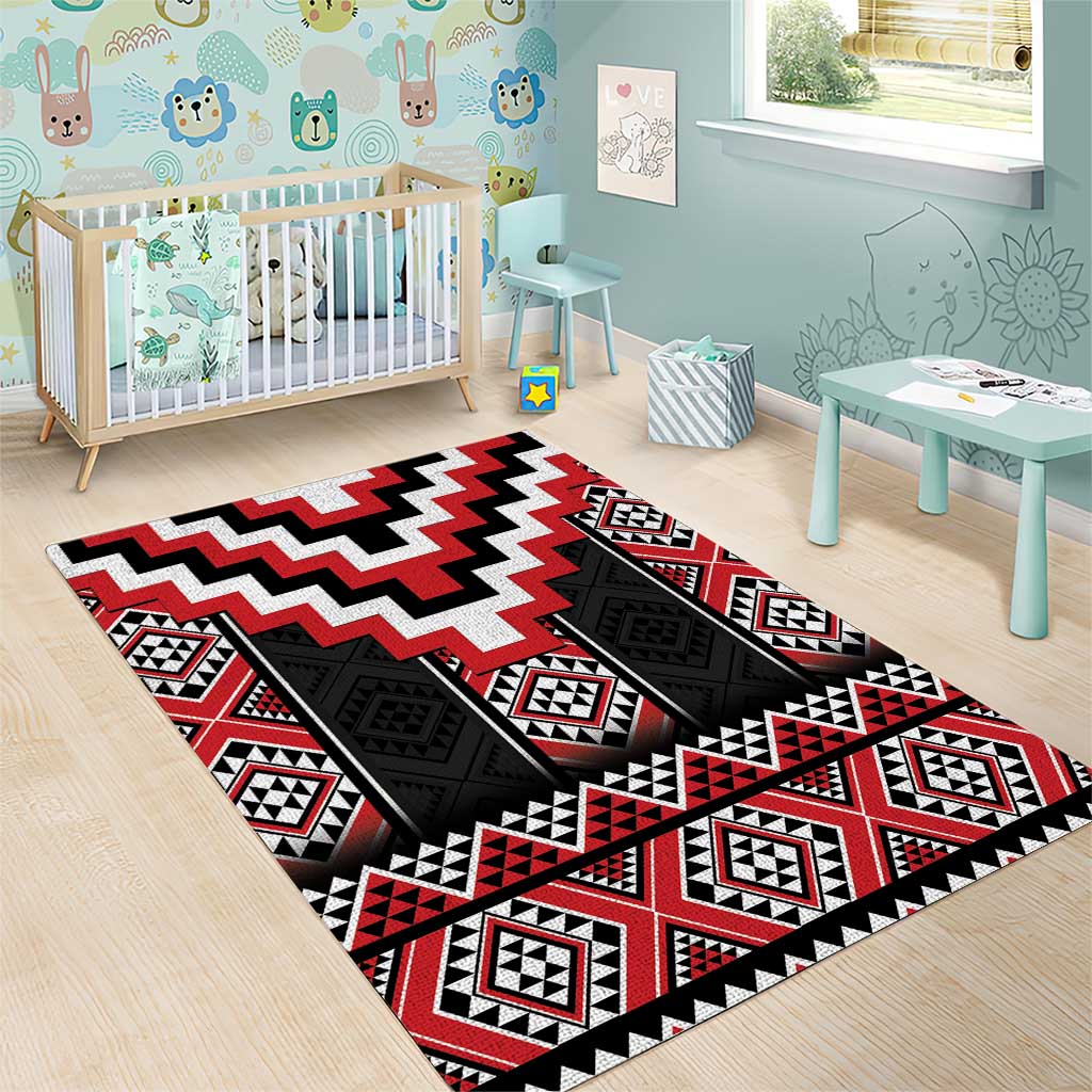 Red Taniko Aotearoa Area Rug Niho Taniwha Mix Poutama LT14 - Polynesian Pride