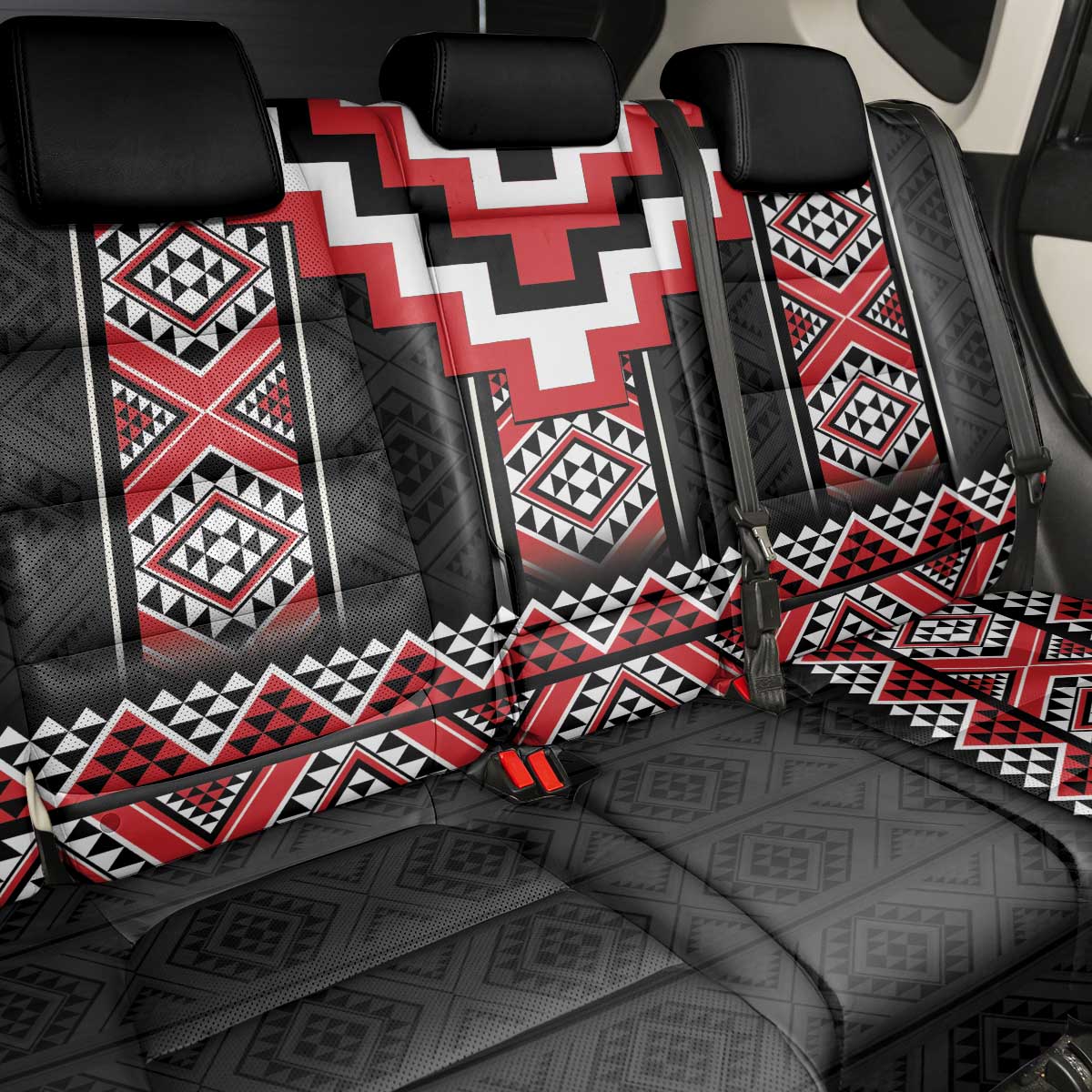Red Taniko Aotearoa Back Car Seat Cover Niho Taniwha Mix Poutama LT14 - Polynesian Pride