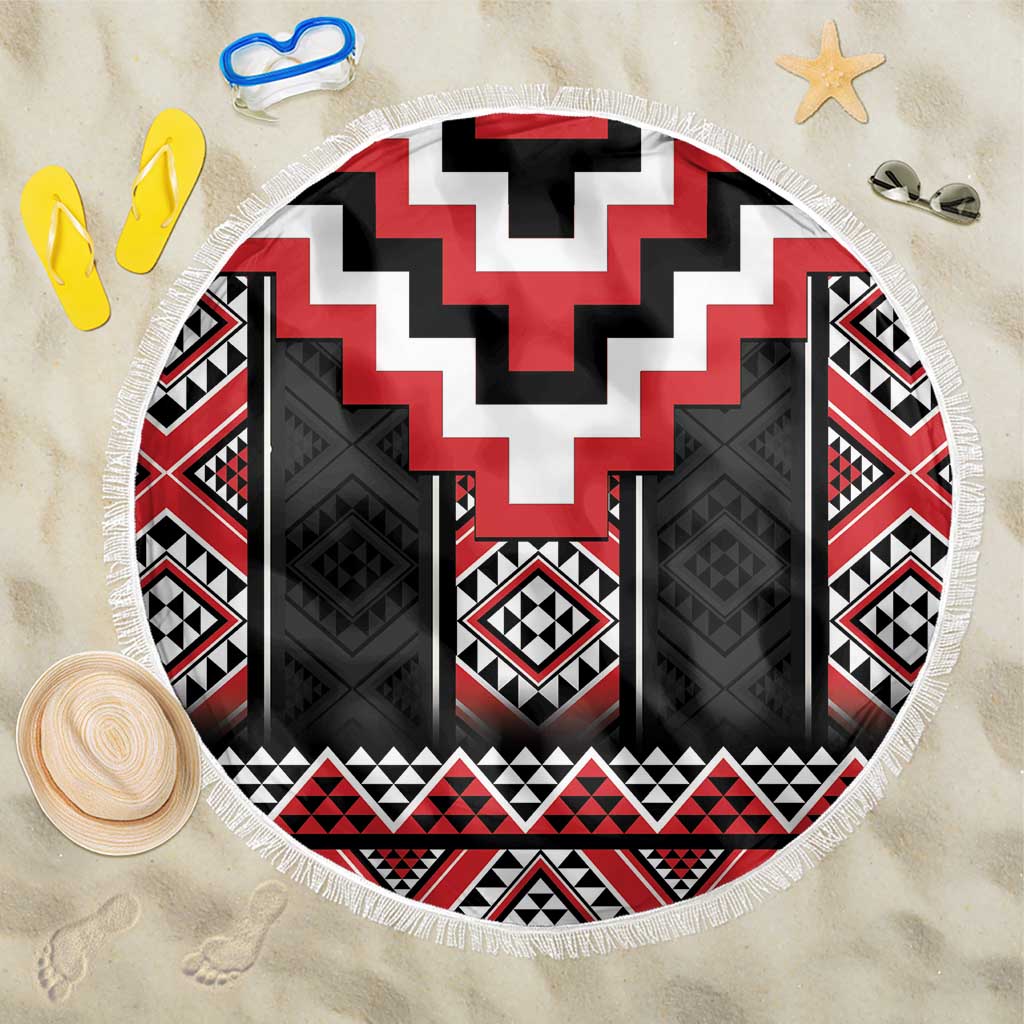 Red Taniko Aotearoa Beach Blanket Niho Taniwha Mix Poutama LT14 One Size 150cm Red - Polynesian Pride