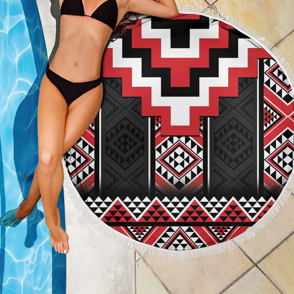 Red Taniko Aotearoa Beach Blanket Niho Taniwha Mix Poutama LT14 - Polynesian Pride