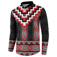 Red Taniko Aotearoa Button Sweatshirt Niho Taniwha Mix Poutama LT14 - Polynesian Pride