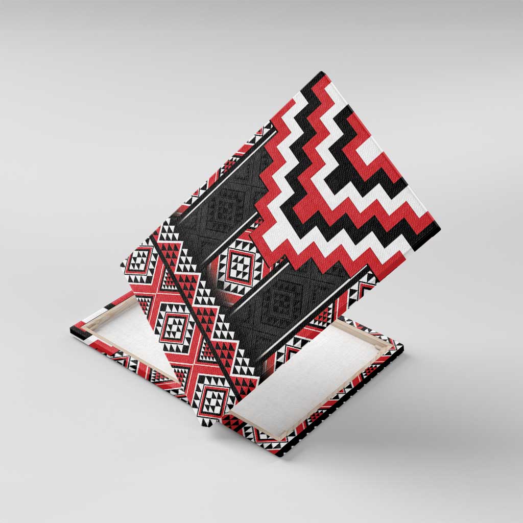 Red Taniko Aotearoa Canvas Wall Art Niho Taniwha Mix Poutama LT14 With Frame Red - Polynesian Pride