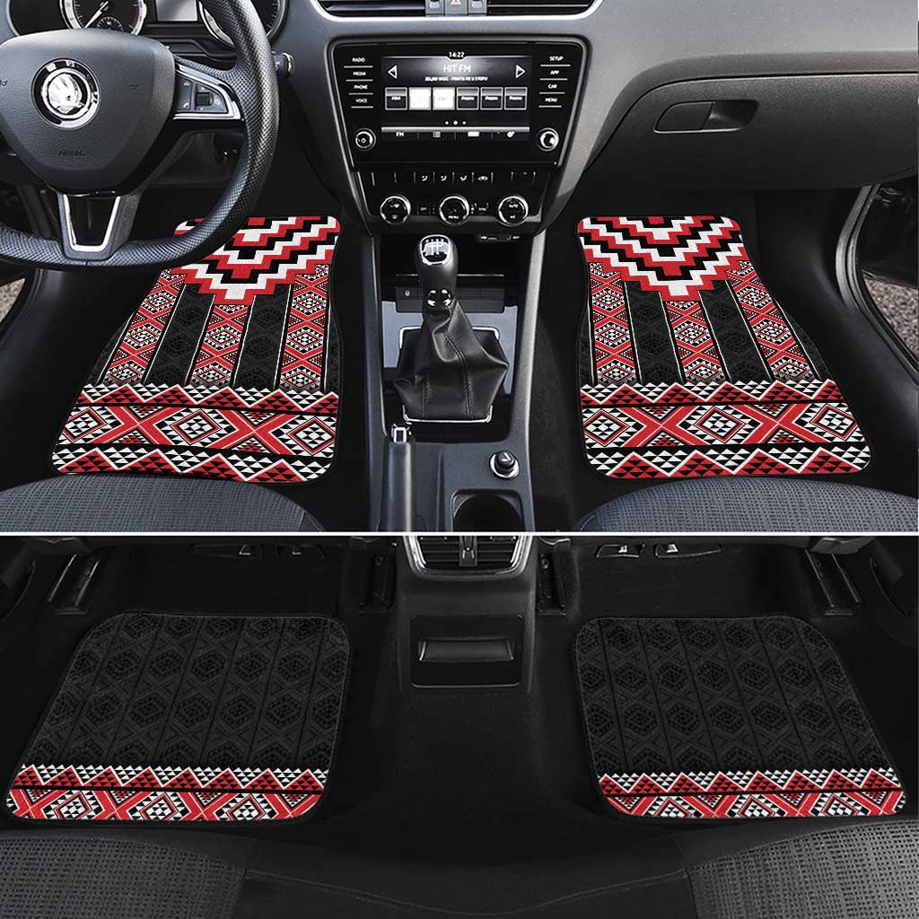 Red Taniko Aotearoa Car Mats Niho Taniwha Mix Poutama LT14 Set 4pcs Red - Polynesian Pride