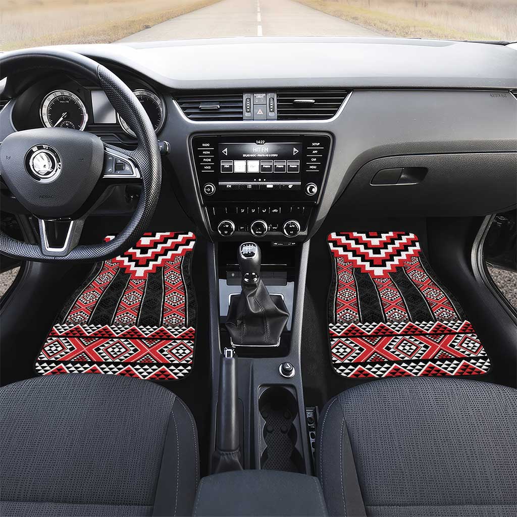 Red Taniko Aotearoa Car Mats Niho Taniwha Mix Poutama LT14 Set 2pcs - Front Red - Polynesian Pride
