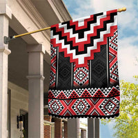 Red Taniko Aotearoa Garden Flag Niho Taniwha Mix Poutama LT14 House Flag Red - Polynesian Pride