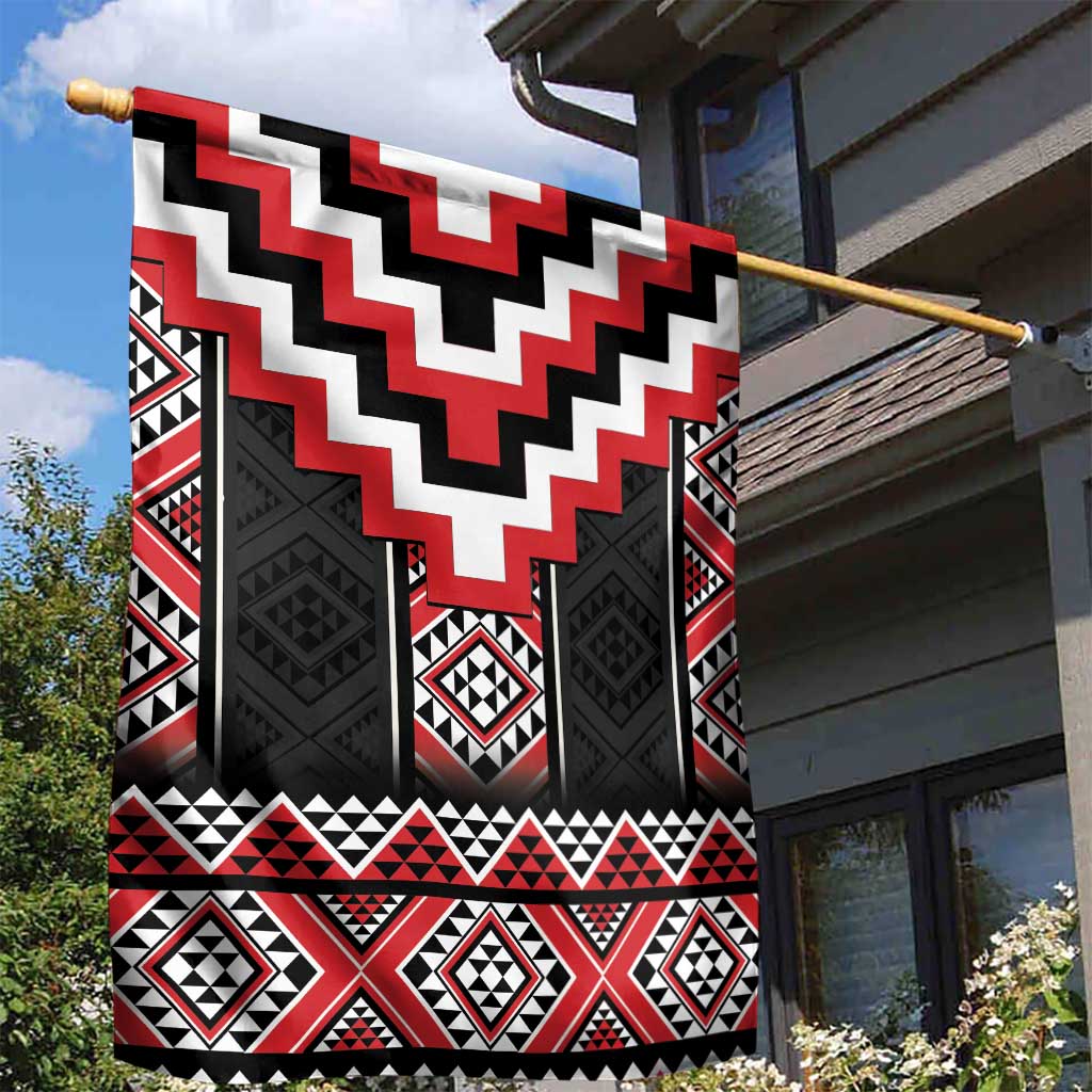 Red Taniko Aotearoa Garden Flag Niho Taniwha Mix Poutama LT14 - Polynesian Pride