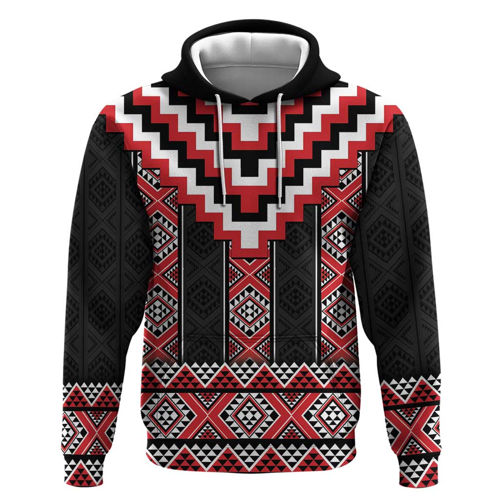 Red Taniko Aotearoa Hoodie Niho Taniwha Mix Poutama LT14